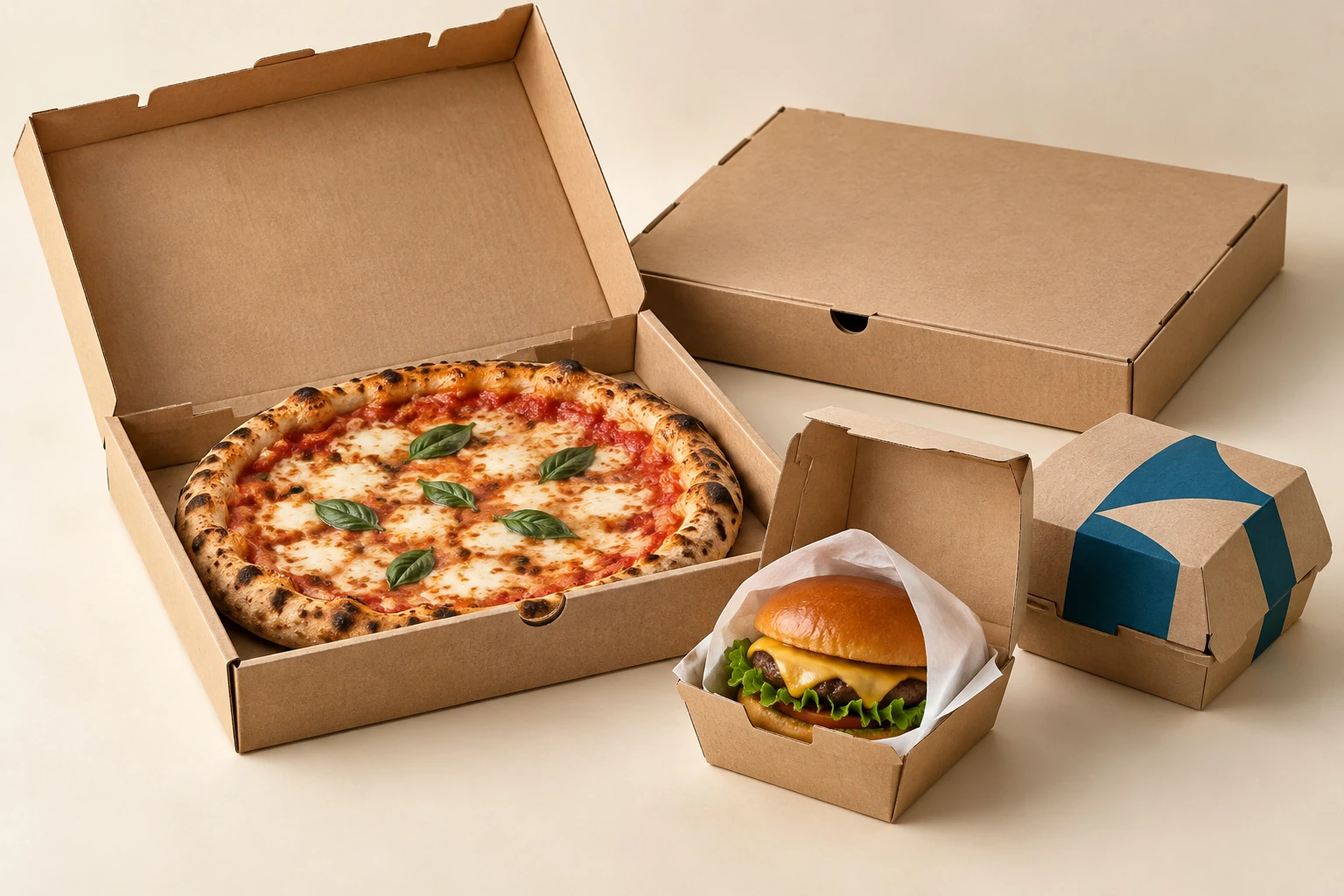 Pizza ve burger için kraft servis kutuları